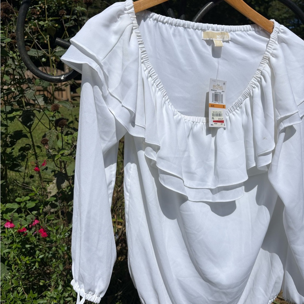 Nwt Michael kors White Ruffled scoop neck Women's Top size small - Picture 5 of 6